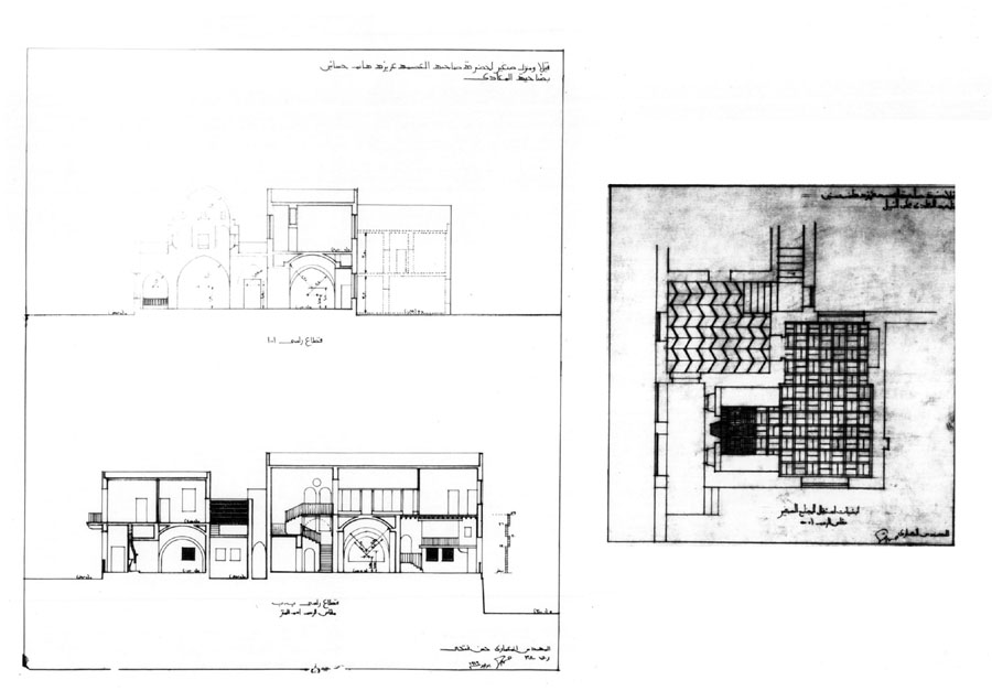 Sections and drawing of tile pattern