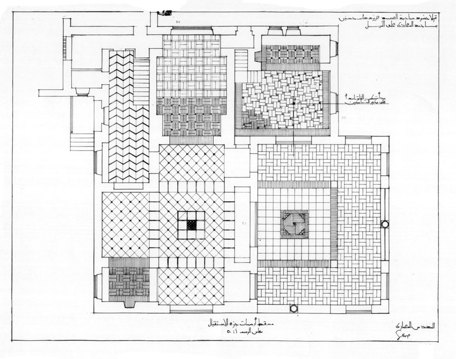 Working drawing: plan and drawing of tile pattern