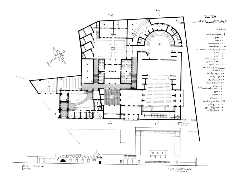 Cultural Centre of Garagus - Design drawing: Ground floor plan with elevation