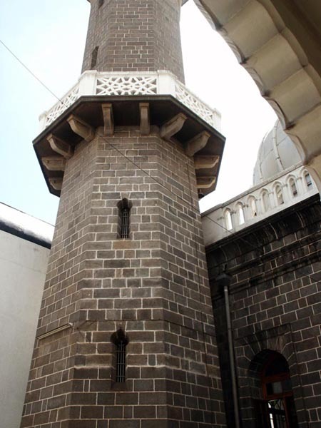View of minaret, showing lower shaft and balcony