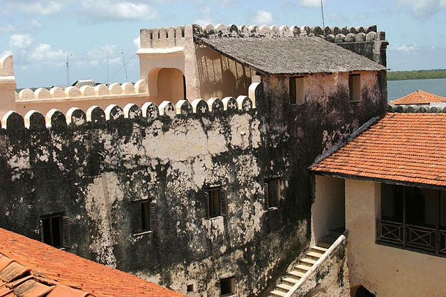 View of fort rampart looking out towards Lamu bay