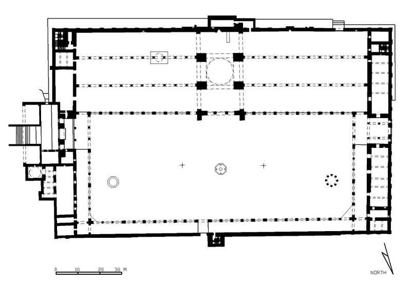 Jami' al-Umawi al-Kabir (Damascus) - Floor plan and perspective drawing of mosque in AutoCAD 2000 format. Click the download button to download a zipped file containing the .dwg file. 