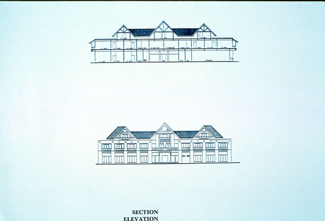 Tugu Park Hotel - B&W drawing, cross-section & elevation
