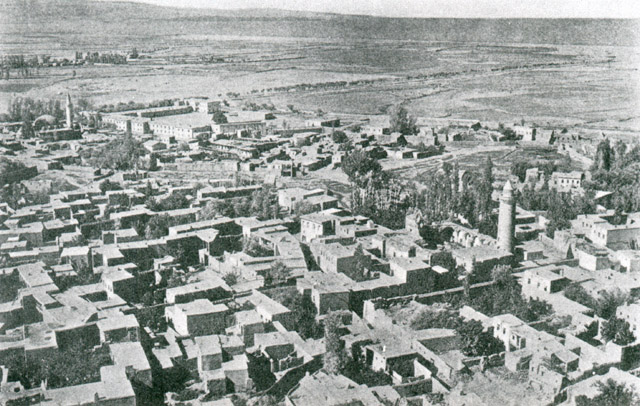 Elevated view of the historic city prior to its destruction in WWI. The Great Mosque is seen in the right middleground