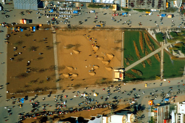 Aerial view showing graduated landscape design