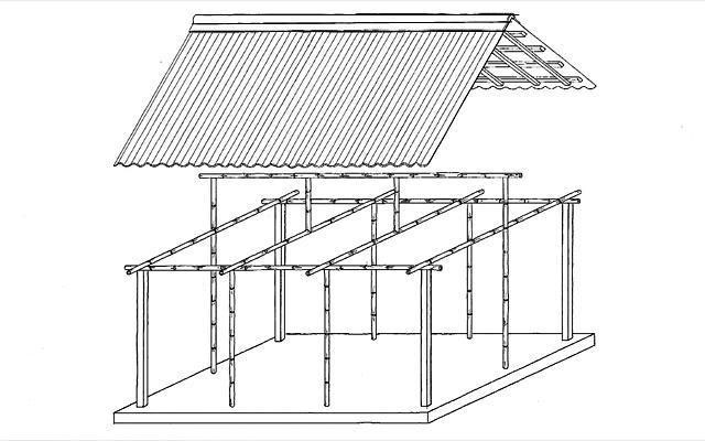 Axonometric of house, showing construction details