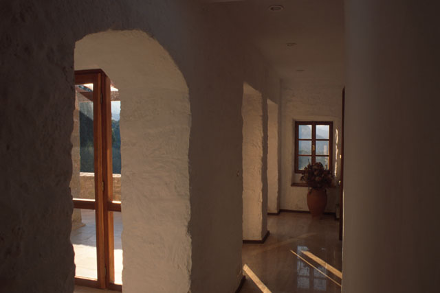 Interior view showing use of stucco and wood