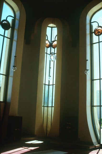 Interior detail showing Tiffany inspired glass indentations
