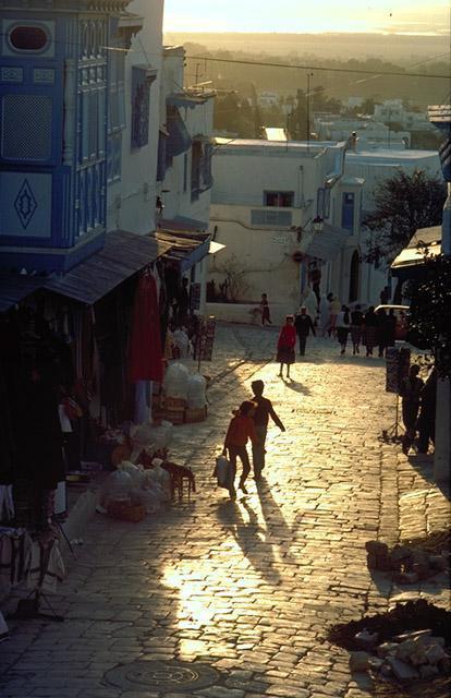 Sidi Bou Said Conservation - <p>View from the Café des Nattes down a stone paved street</p>