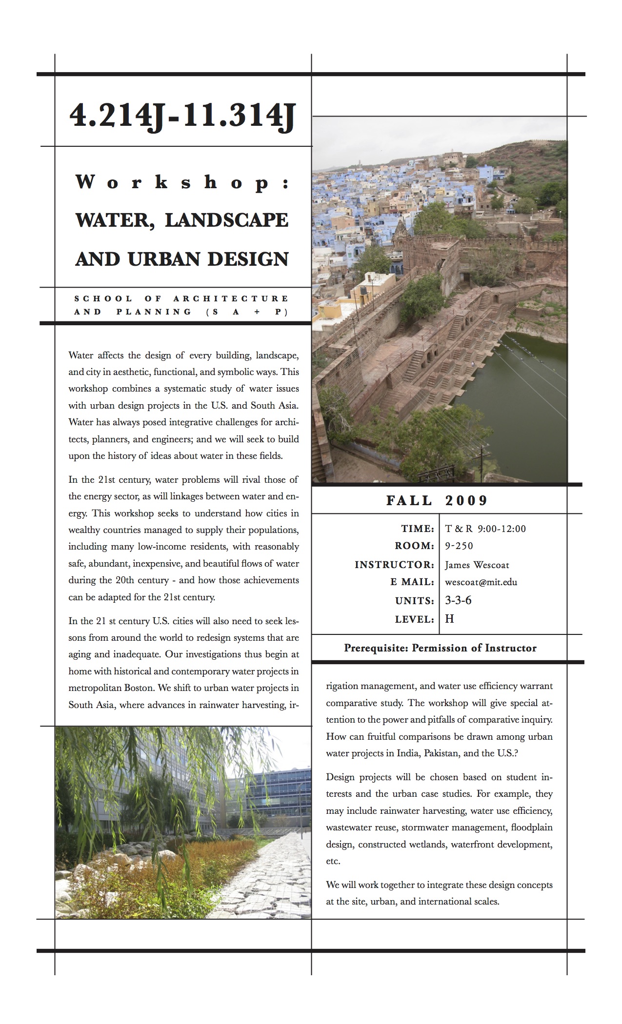 4.214J-11.314J Workshop: Water, Landscape and Urban Design