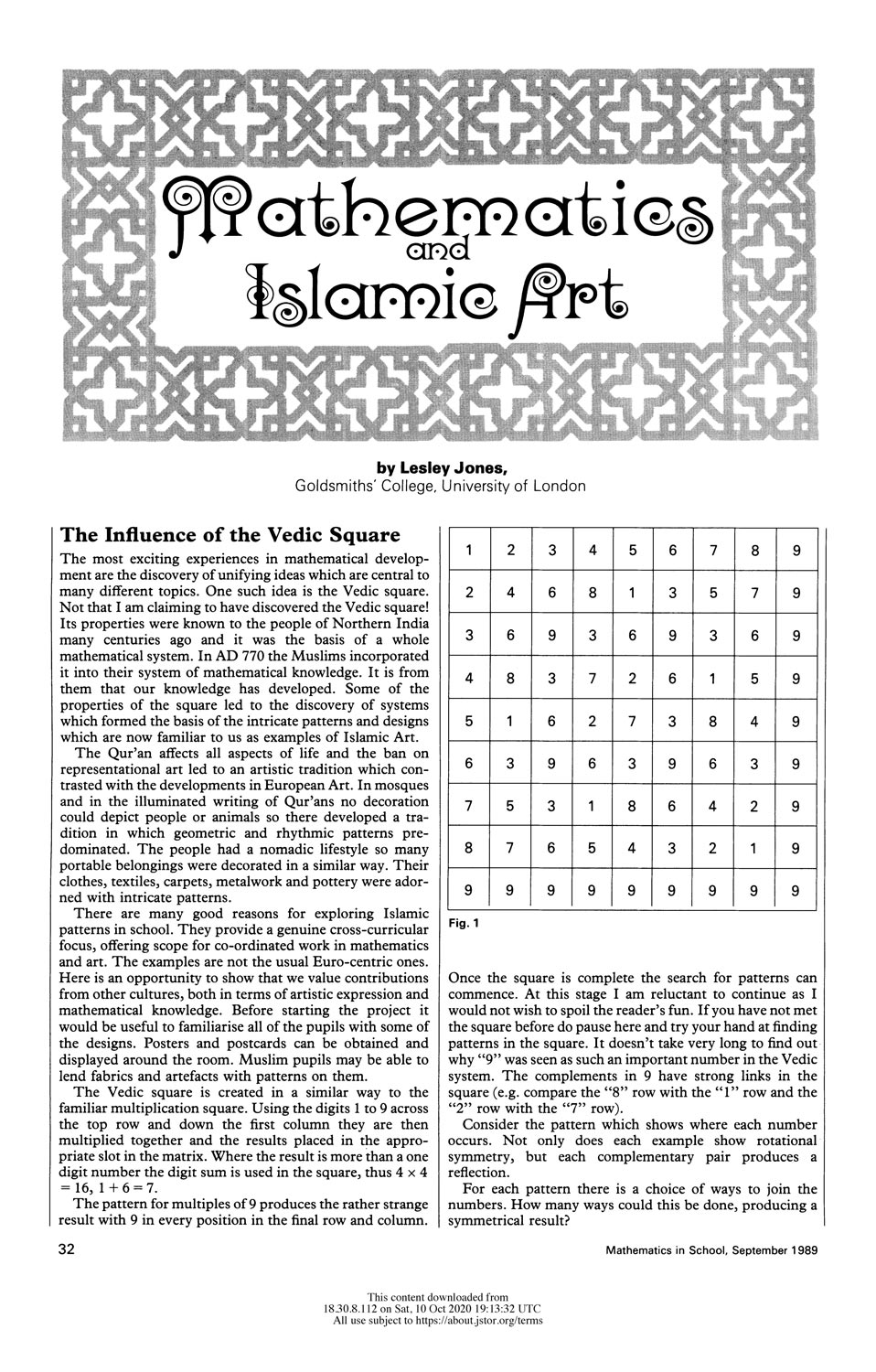 Mathematics and Islamic Art