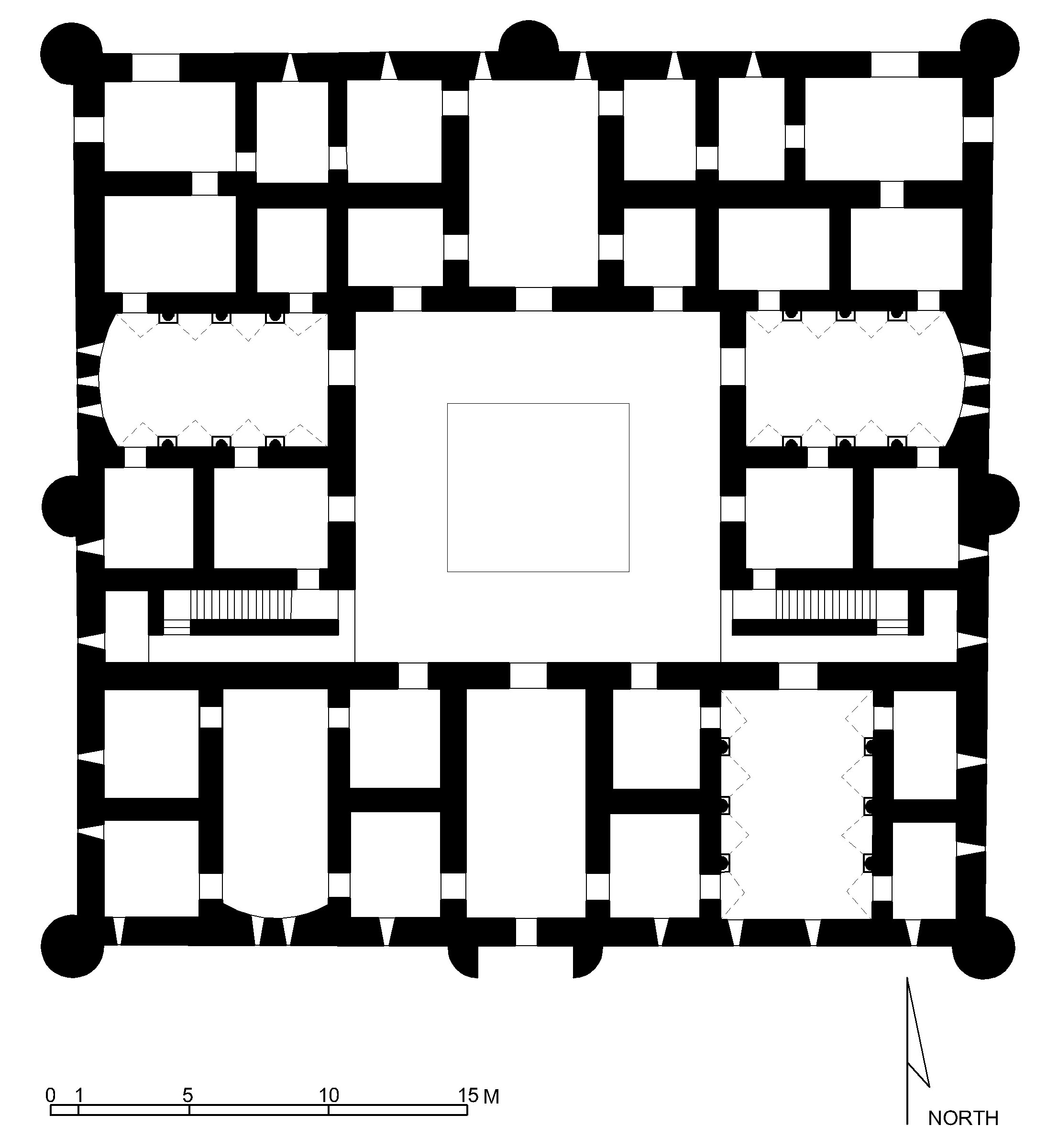 Qasr al-Kharana - Reconstituted plan of the upper floor in AutoCAD 2000 format. Click the download button to download a zipped file containing the .dwg file. 