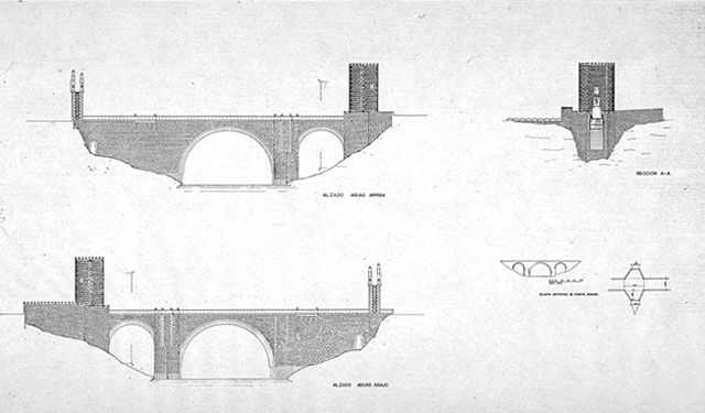 B&W drawing, elevations and section