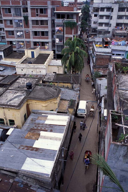 Elevated view of Noor Fatah Lane, with apartment building