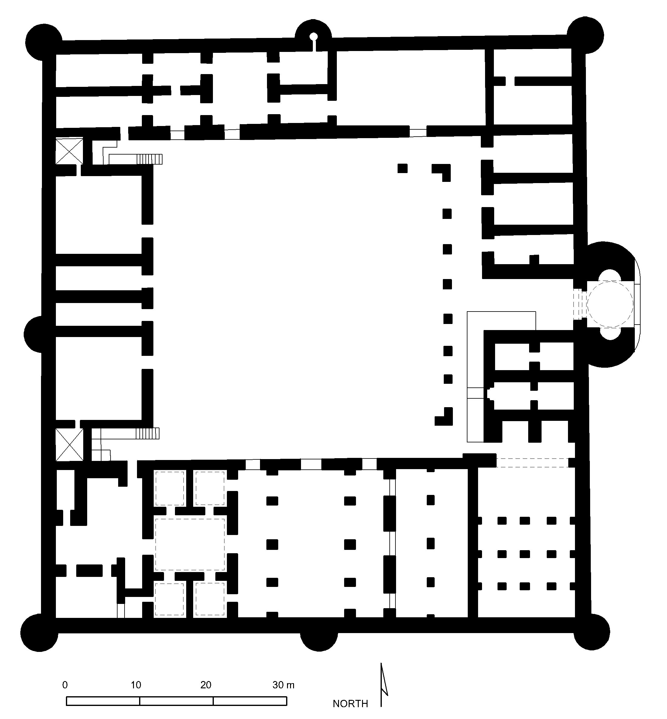 Qasr al-Minya - Floor plan of palace in AutoCAD 2000 format. Click the download button to download a zipped file containing the .dwg file. 
