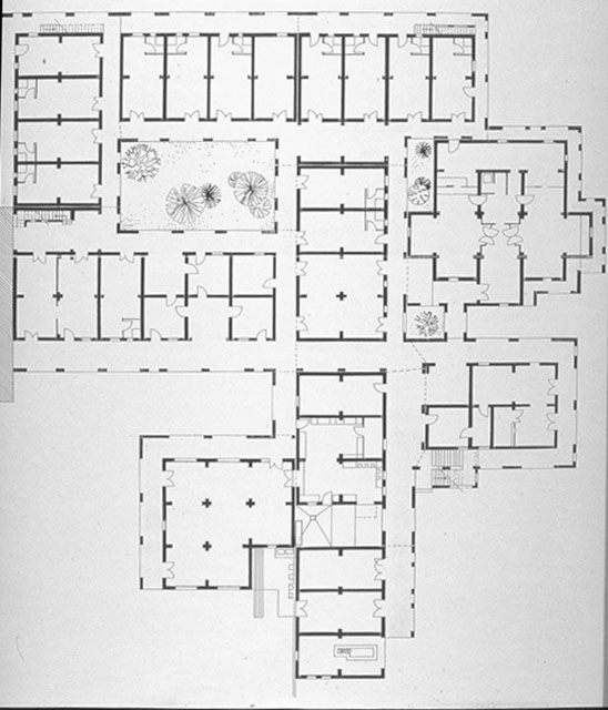 B&W drawing, ground floor plan