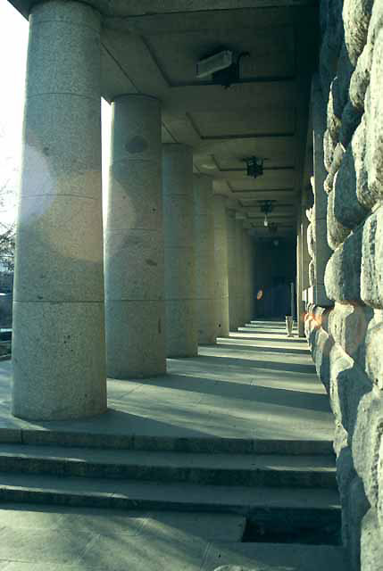 View through the arcade of the plinth section of the mausoleum