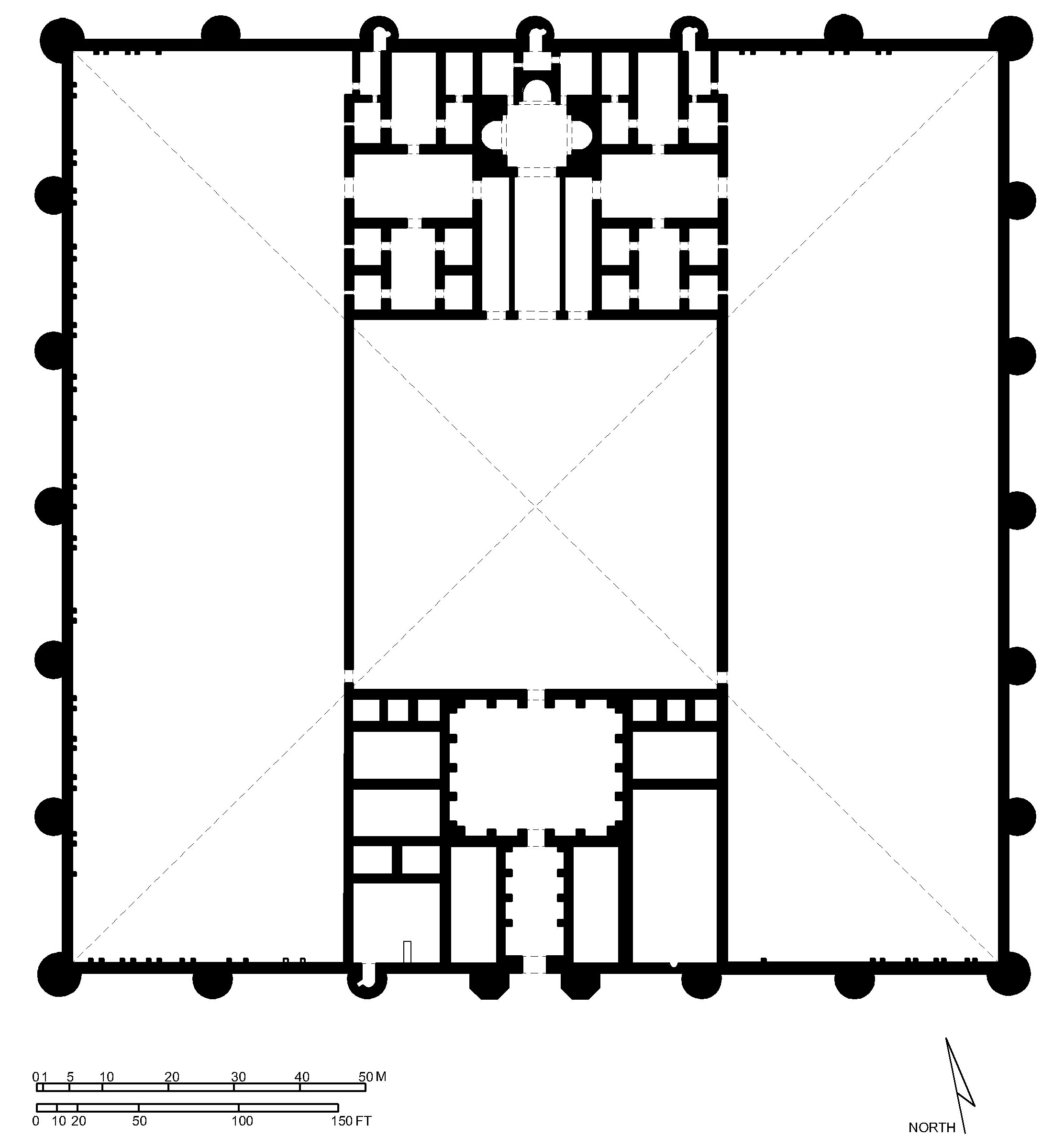 Qasr al-Mshatta - Floor plan of palace in AutoCAD 2000 format. Click the download button to download a zipped file containing the .dwg file.