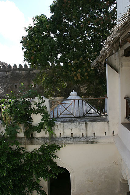 View of exterior fort wall from adjacent house on south side