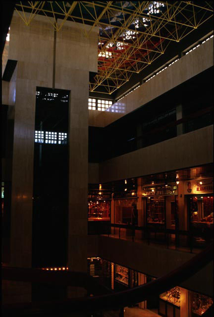 Interior view, showing elevator shaft and stairwell