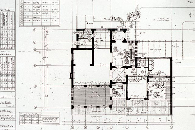 B&W drawing, ground floor plan