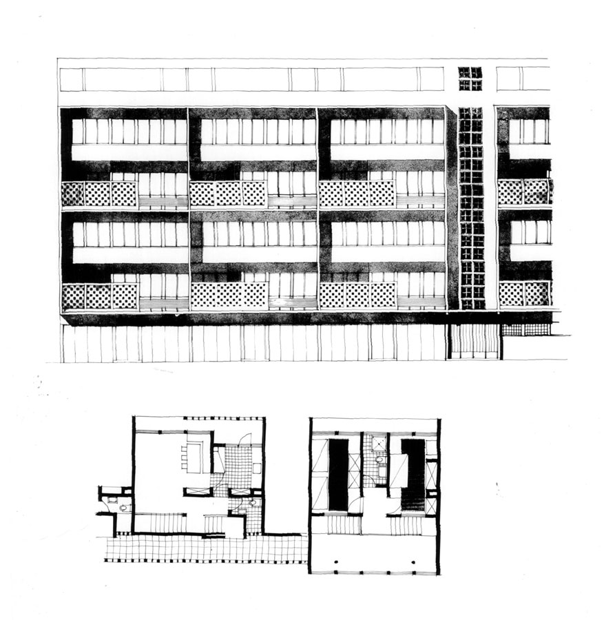 South elevation with type B,2 plan