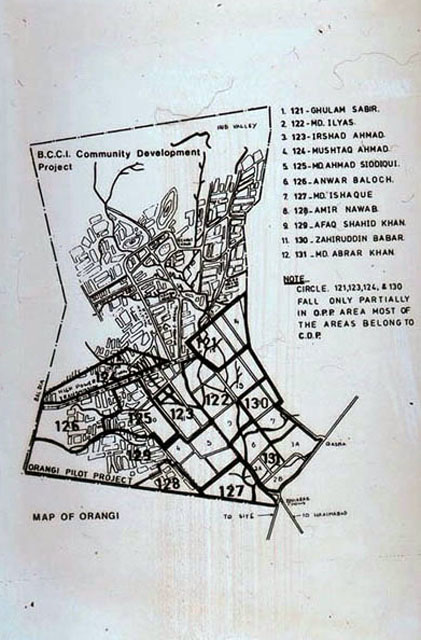 B&W drawing, map of Orangi