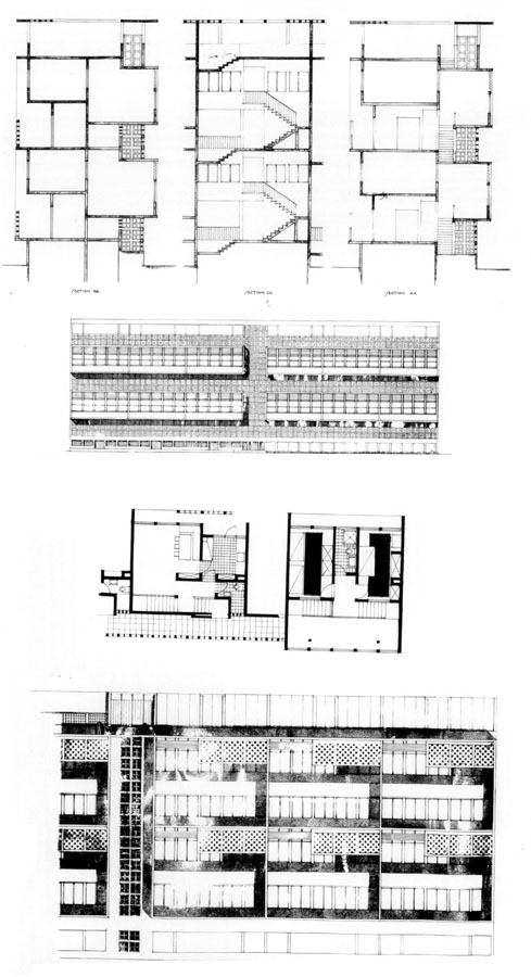 South elevation with sections
