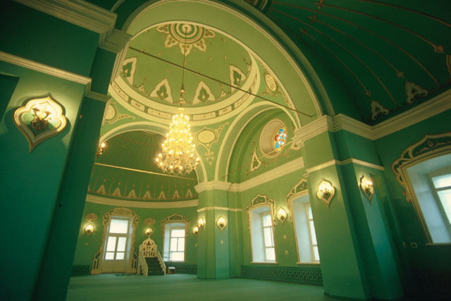 Interior view showing prayer hall and minbar