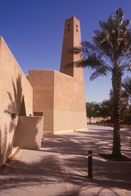 Exterior view highlighting irregular connection between prayer hall and minaret
