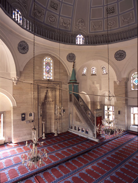 Interior view from upper gallery, looking towards qibla wall