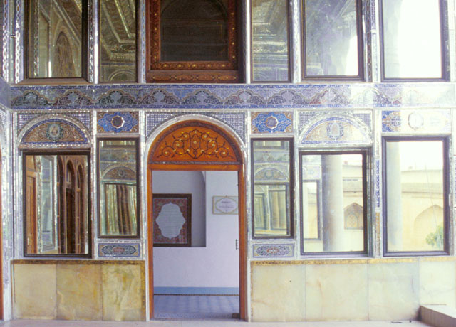 Central portico at <i>biruni</i>; tile and mirror decoration of wall