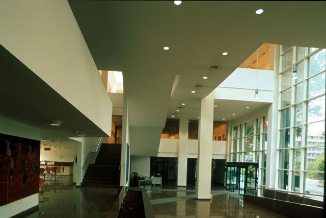Interior view showing open double story spaces