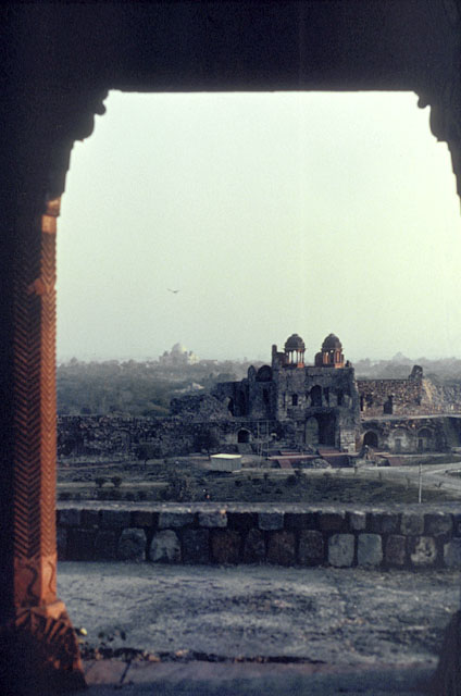 View of the southern gateway, with Humayun Tomb seen in the far distance
