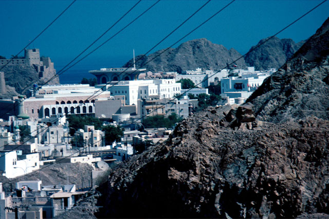 Muscat Old Town Rehabilitation - Exterior view from mountain to settlement