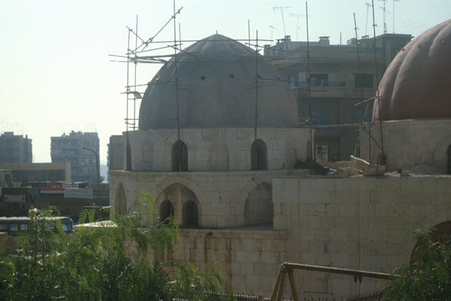 Exterior view of mausoleum dome during restoration