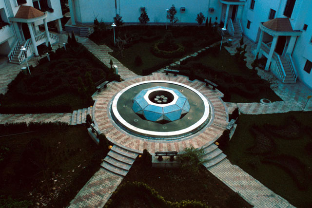 Aerial view to courtyard fountain