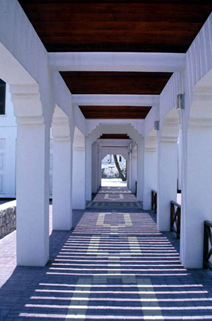 View along the semi-covered corridor