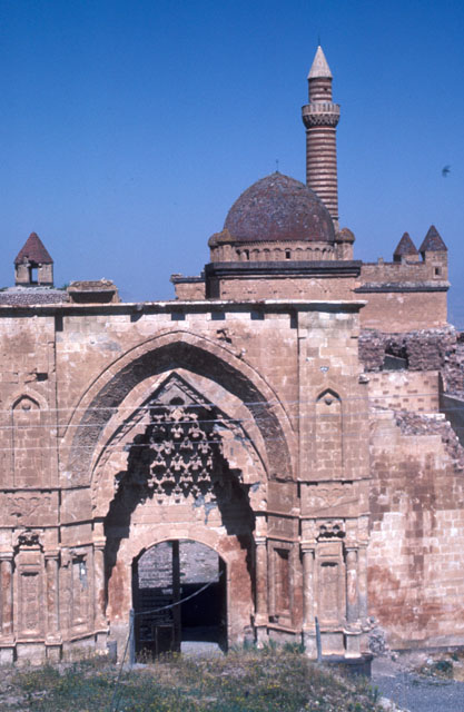 View of the main eastern gate with mosque of the inner courtyard seen behind