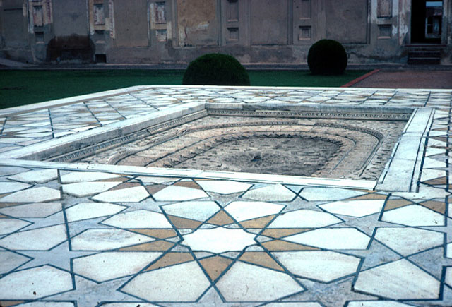 Exterior detail of fountain and tiles
