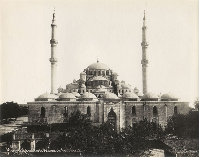 Fatih Camii - Elevated view from northwest, showing courtyard portal and domes before mosque