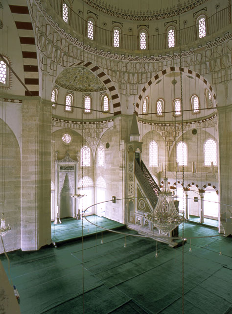 Interior view looking southwest towards qibla wall from east gallery