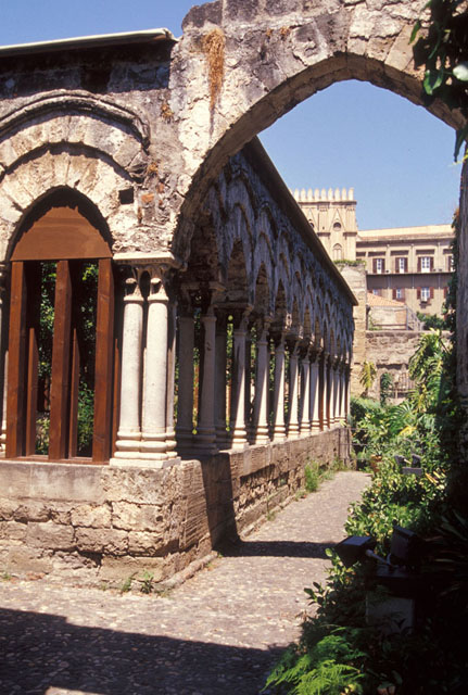 View of monastery cloister and archway