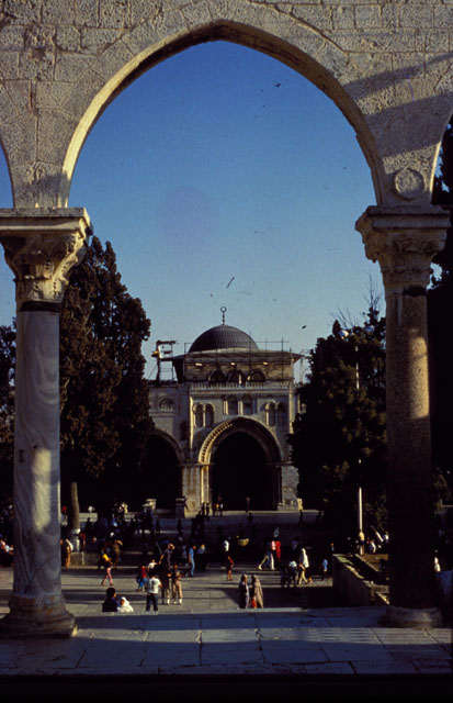 View of north façade through South Qanatir (arcade)