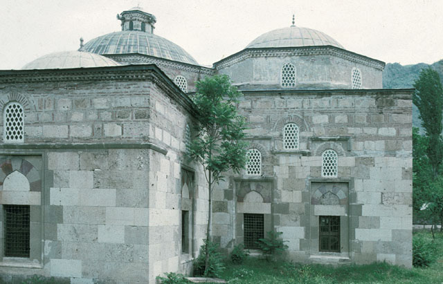 Exterior view from south showing qibla iwan on the left, and domed room on the right