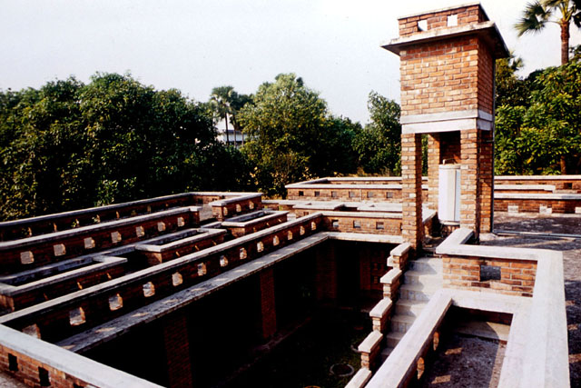 Exterior view form roof to minaret and into courtyard