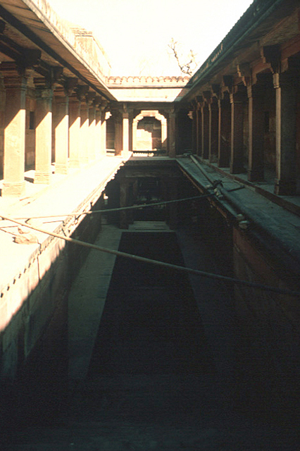Interior view of lightwell with arcades on either side