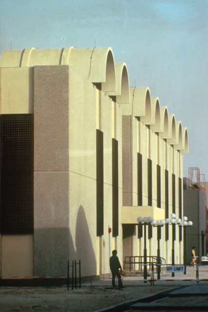Exterior view of façade showing architectonic projecting arches