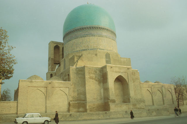 Exterior view of the restored Gok Gunbad, qibla wall