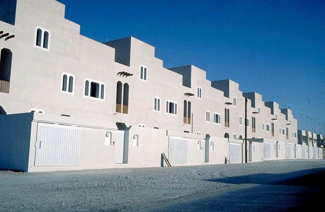 View along front façades of housing units
